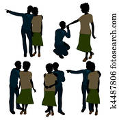 African American Senior Couple Illustration Silhouette