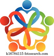 equipo, entrelazado, corazones, 5, logotipo