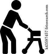 Old man with walking frame icon