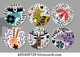 סקנדינבי, בעלי חיים, מדבקות