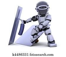 רובוט, עם, לגבס, כלים, [hawk, ו, trowel]