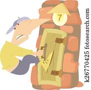 Zwei, karikatur, zeichen, schwierig, öffnen, dass, tuer ...