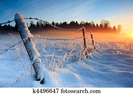 morno, gelado, inverno, pôr do sol