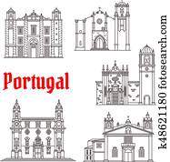 Portugal architecture landmarks vector buildings Portugal architecture landmarks vector buildings