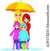 rodzina, pod, parasol