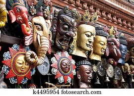 Traditional Wooden Masks, Kathmandu, Nepal