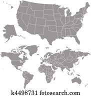 וקטור, ארהב, מפה, ו, מפה של עולם