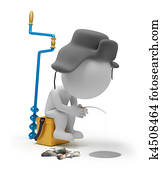 3d, קטן, אנשים, -, חורף, לדוג