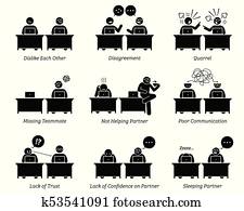 colega, y, socios de negocio, trabajo junto, inefficiently, en, lugar de trabajo, oficina.