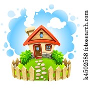 cuento de hadas, casa, en, césped, con, cerca