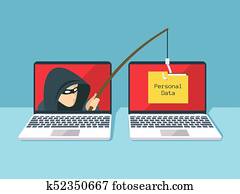 phishing, scam,, האקר, תקוף, ו, רשת, בטחון, וקטור, מושג