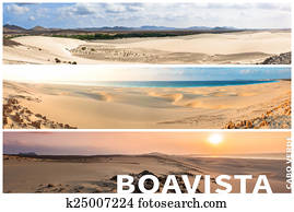 Picture montage of Boavista island landscapes  in Cape Verde arc