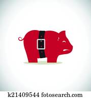 Pink pig piggy bank with tight belt