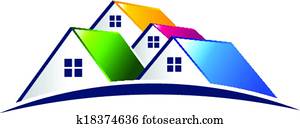 vector, grupo, de, casas, bienes raíces