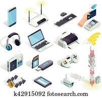 Wireless Technology Devices Isometric Icons Set Wireless Technology Devices Isometric Icons Set