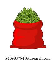 מלא, סנטה, פטר, של, cannabis., גדול, אדום, שקית של, marijuana., לעשן, drug., גדוש, hemp., מתנה, ל, ראש שנה, ב, ג'מאיקה