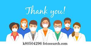 רופאים, התחבר, ב, מסיכות פנים, עם, תודה, טקסט
