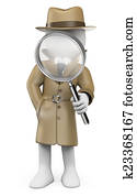 3D white people. Detective. Private Investigator 3D white people. Detective. Private Investigator