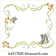 floral, quadro, com, borboletas