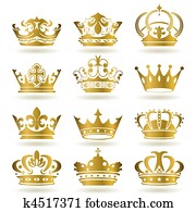 Gold crown icons set Gold crown icons set