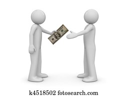 Man gives $100 note to another - Finance collection Man gives $100 note to another - Finance collection