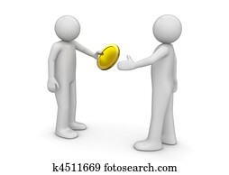Man giving coin to other Man giving coin to other