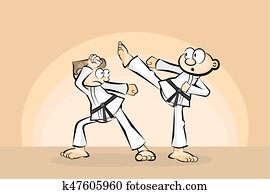 Two men in combat fighting karate Two men in combat fighting karate
