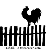 vector silhouette of the cock on old fence vector silhouette of the cock on old fence