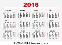 2016 カレンダー テンプレート クリップアート K28006247 Fotosearch