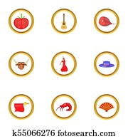 Catalonia icons set, cartoon style Catalonia icons set, cartoon style