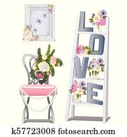 Interior design in the room of the newlyweds. Vector illustration. Interior design in the room of the newlyweds. Vector illustration.