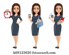 Modern young business woman in gray dress