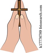 mãos, segurando, crucifixos