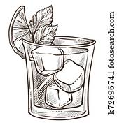 rum, und, koks, cocktail,, limette, und, zitrone, mit, minze, und, eis rum, und, koks, cocktail,, limette, und, zitrone, mit, minze, und, eis