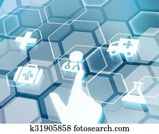 The index finger presses on the icon ambulance man The index finger presses on the icon ambulance man