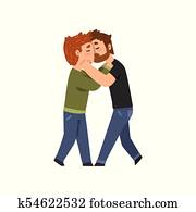 קשר, של, גברים הומוסקסואליים, להתחבק, ו, kissing,, lgbt, גברים, אהוב, ציור היתולי, וקטור, דוגמה