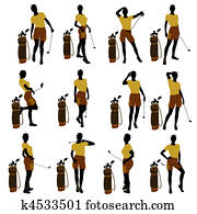 African American Female Golf Player Illustration Silhouette African American Female Golf Player Illustration Silhouette