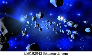 Asteroids floating in space