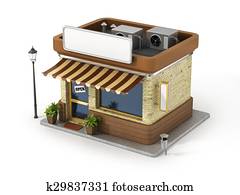 Concept of shop. Store with copy space board. Concept of shop. Store with copy space board.