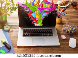 Office workplace with laptop. Office workplace with laptop.