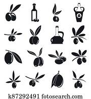 Olive icons set, simple style Olive icons set, simple style