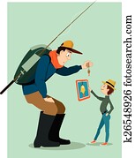 pesca familia, en, un, digital, edad