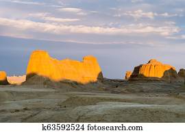 wind erosion landform landscape in sunset