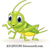 ציור היתולי, חמוד, ירוק, צרצר, הפרד