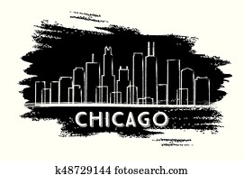 chicago, skyline, Silhouette., mão, desenhado, Sketch.