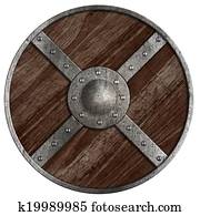 Medieval vikings round wooden shield isolated on white Medieval vikings round wooden shield isolated on white
