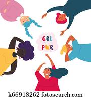 verschieden, gesellschaft, von, women., feminine., macht