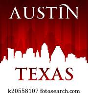 Austin Texas city skyline silhouette red background Austin Texas city skyline silhouette red background