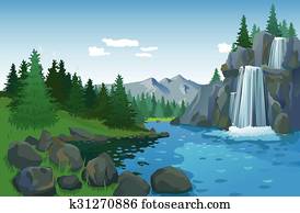 Beautiful Landscape With Waterfall Beautiful Landscape With Waterfall