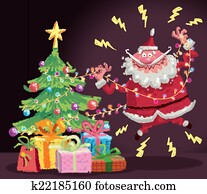 Cartoon Santa Claus having an electric shock accident at christm Cartoon Santa Claus having an electric shock accident at christm